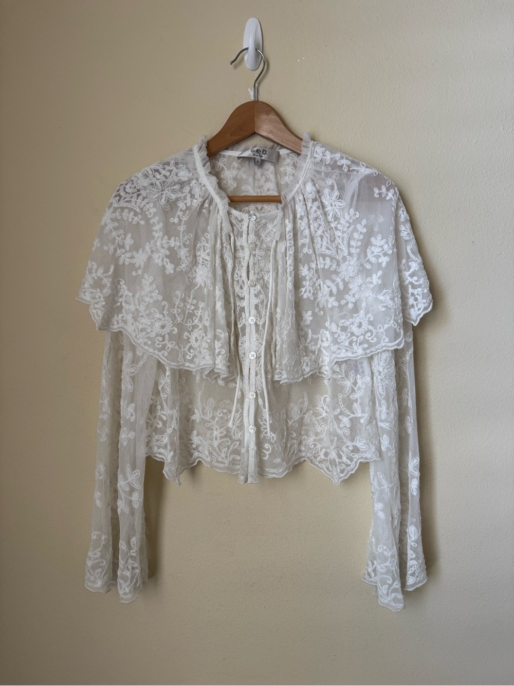 Sea New York Marja Embroidery Capelet Blouse Pearl Size Small